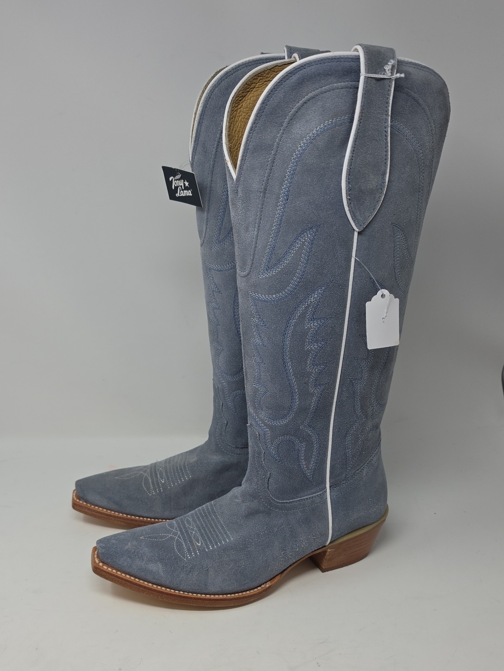 Tony Lama Women's Cornflower Blue Liz Suede Western Boots Size 7